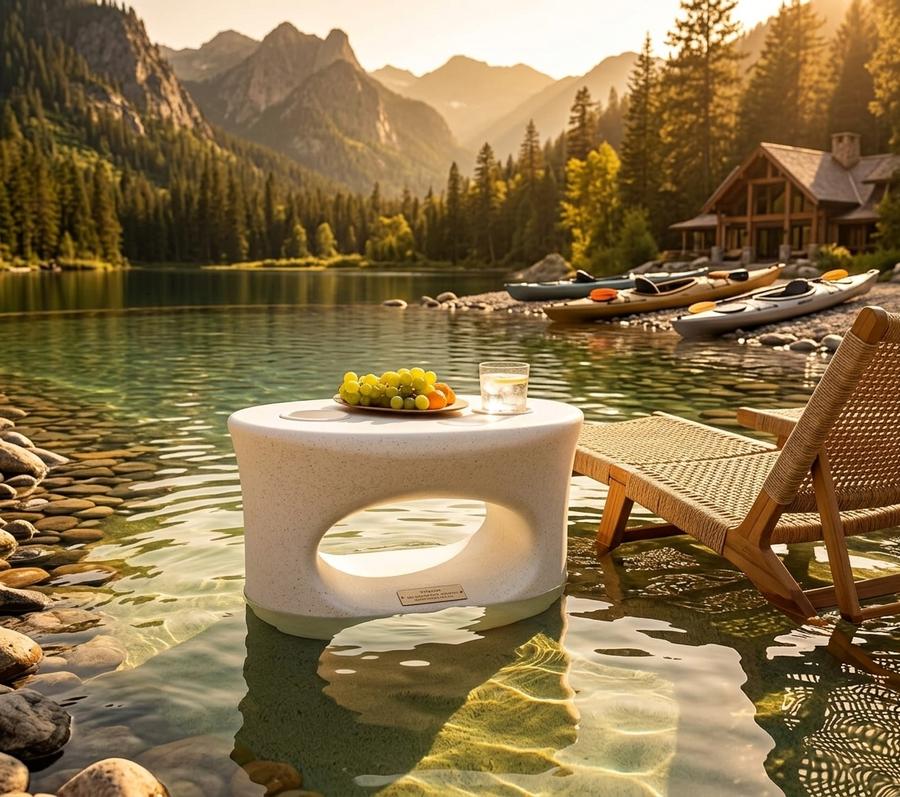 Tenjam Amped side table in pool with drinks