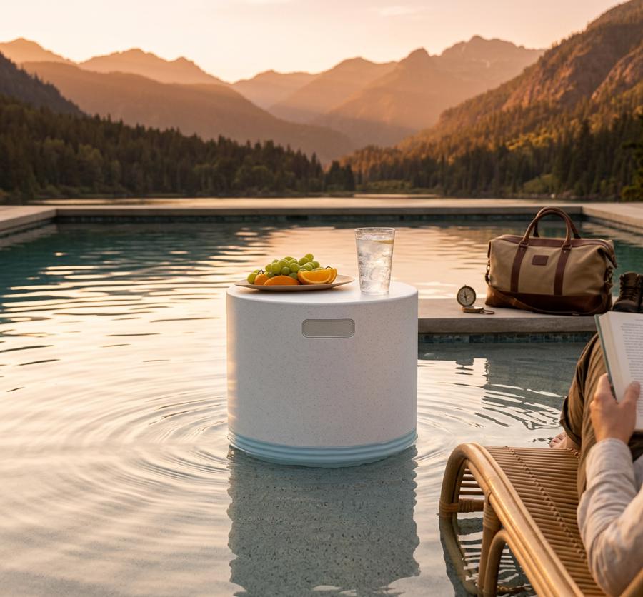 Tenjam Ripple table on sun shelf