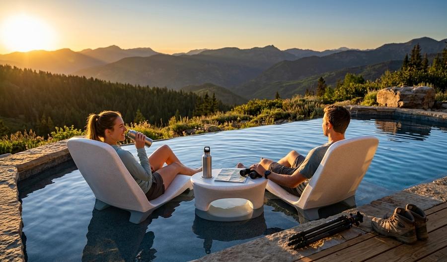 Tenjam Freelo lounge chair in a luxury pool setting